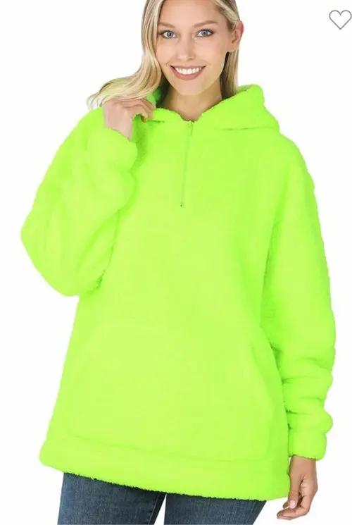 Zenana neon green pullover Sherpa jacket AO