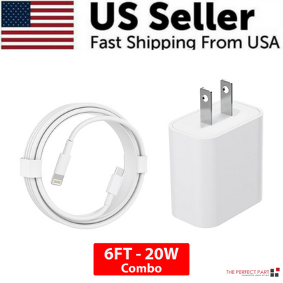 2024 20W USB-C Fast Charger PD Adapter Cable For iPhone 14/13/12/11 XR AO
