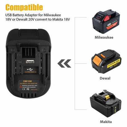 USB Battery Adapter Converter For 20V DEWALT Milwaukee M18 Convert To AO