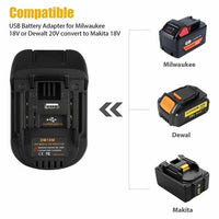 USB Battery Adapter Converter For 20V DEWALT Milwaukee M18 Convert To AO