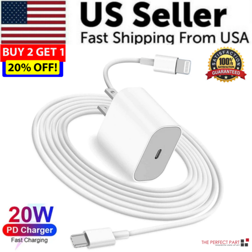 2024 20W USB-C Fast Charger PD Adapter Cable For iPhone 14/13/12/11 XR AO