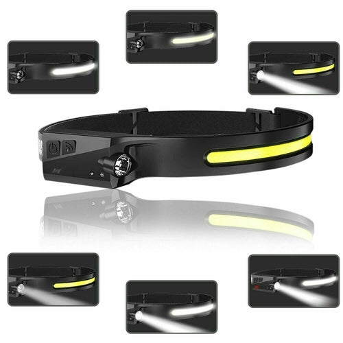 COB LED Headlamp USB Rechargeable Headlight Torch Work Light Bar Head AO