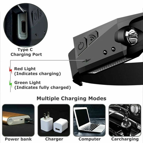 COB LED Headlamp USB Rechargeable Headlight Torch Work Light Bar Head AO