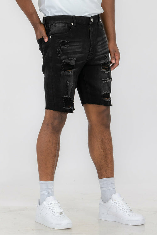 Washed Distressed Denim Shorts AO