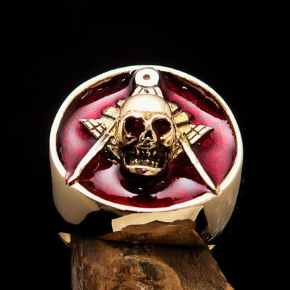 Perfectly crafted Men's Masonic Skull Ring Red - Solid Brass AO
