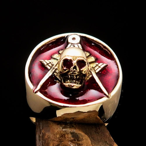 Perfectly crafted Men's Masonic Skull Ring Red - Solid Brass AO