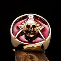 Perfectly crafted Men's Masonic Skull Ring Red - Solid Brass AO