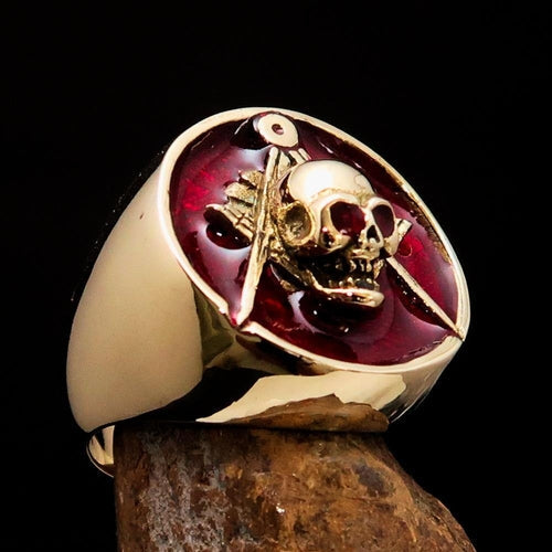 Perfectly crafted Men's Masonic Skull Ring Red - Solid Brass AO