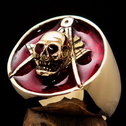Perfectly crafted Men's Masonic Skull Ring Red - Solid Brass AO