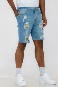 Washed Distressed Denim Shorts AO