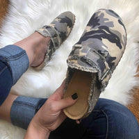 Flat Heel Round Toe Canvas Loafer Women's Vintage Clogs AO