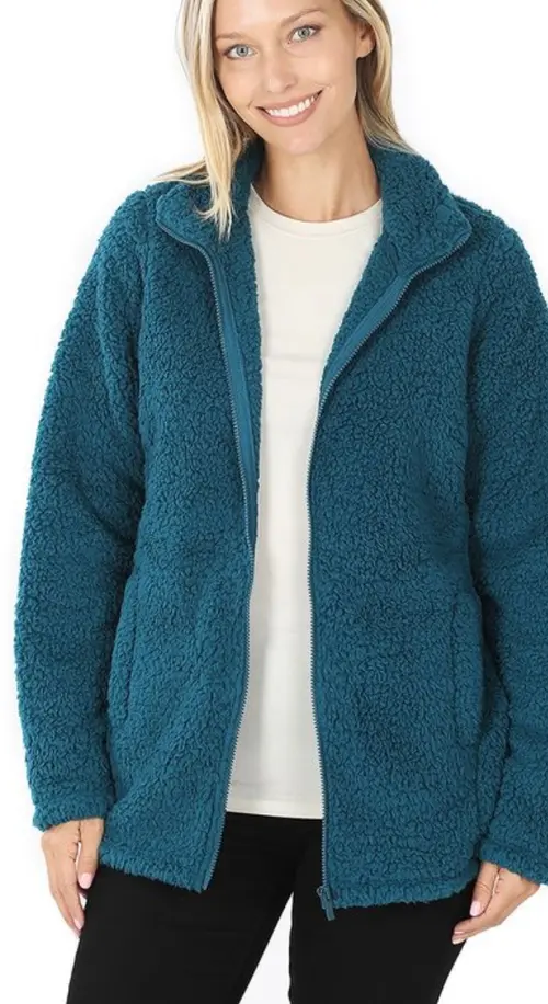 Soft sherpa zip up jacket with side pockets AO