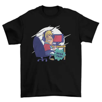 Cartoon Man playing computer game with caption Mega fuze t-shirt AO