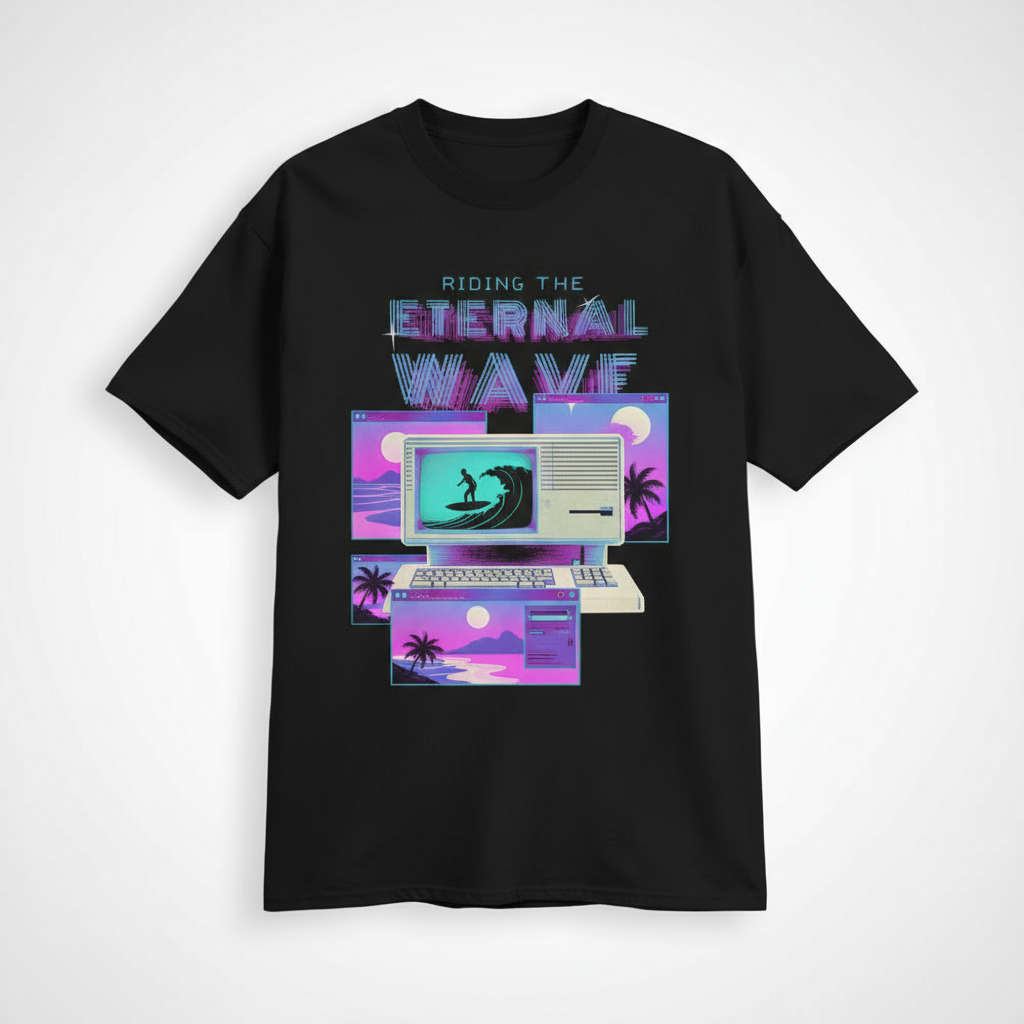 Astonishing Surfing retro Computer vaporwave quote "Riding the eternal AO