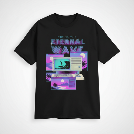 Astonishing Surfing retro Computer vaporwave quote "Riding the eternal AO