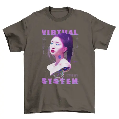 Future Cyber Computer Simulation t-shirt robot Virtual android girl AO