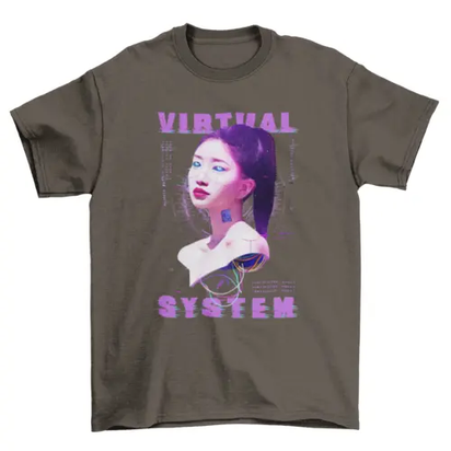 Future Cyber Computer Simulation t-shirt robot Virtual android girl AO