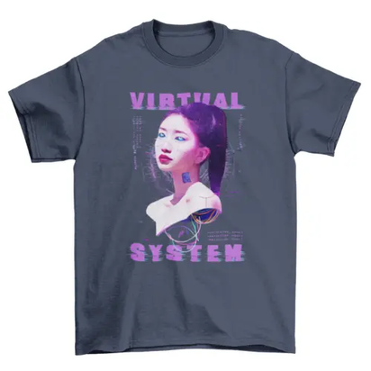 Future Cyber Computer Simulation t-shirt robot Virtual android girl AO