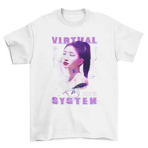 Future Cyber Computer Simulation t-shirt robot Virtual android girl AO