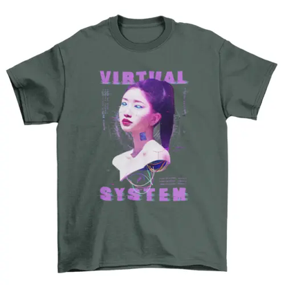 Future Cyber Computer Simulation t-shirt robot Virtual android girl AO