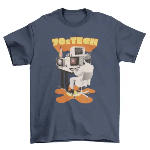 Man working in retro computer t-shirt AO
