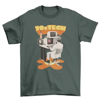 Man working in retro computer t-shirt AO