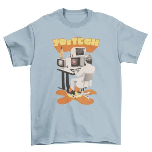 Man working in retro computer t-shirt AO