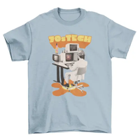 Man working in retro computer t-shirt AO