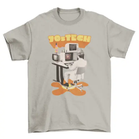 Man working in retro computer t-shirt AO