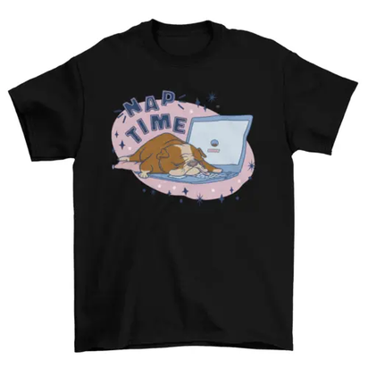 Nap time bulldog sleeping on laptop computer keyboard t-shirt AO