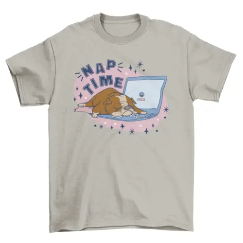 Nap time bulldog sleeping on laptop computer keyboard t-shirt AO