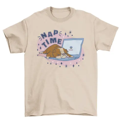 Nap time bulldog sleeping on laptop computer keyboard t-shirt AO