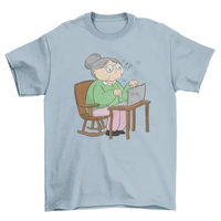 Old woman with laptop computer t-shirt AO