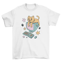 Computer cat cartoon t-shirt AO