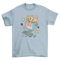 Computer cat cartoon t-shirt AO
