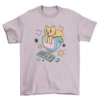 Computer cat cartoon t-shirt AO