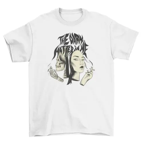 Woman and skeleton creepy t-shirt AO