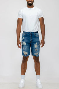 Washed Distressed Denim Shorts AO