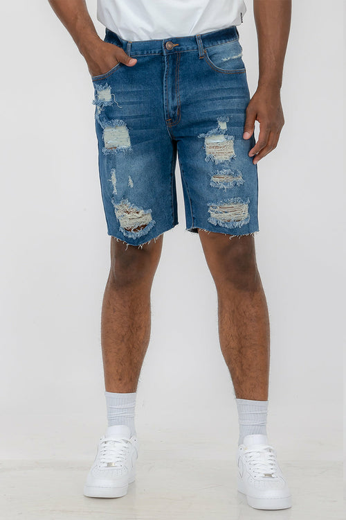 Washed Distressed Denim Shorts AO