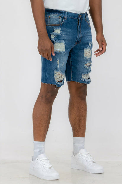 Washed Distressed Denim Shorts AO