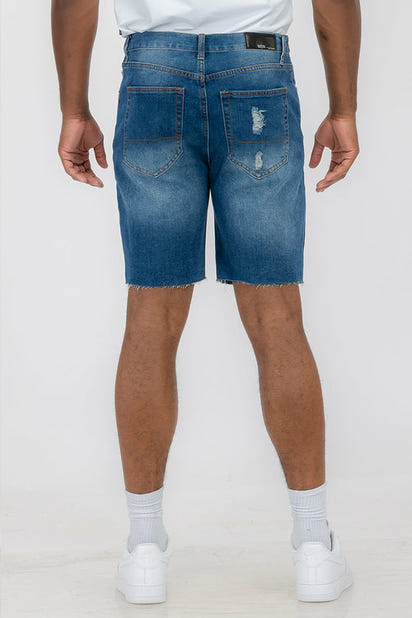 Washed Distressed Denim Shorts AO