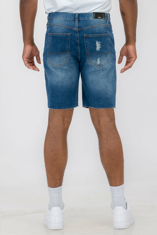 Washed Distressed Denim Shorts AO