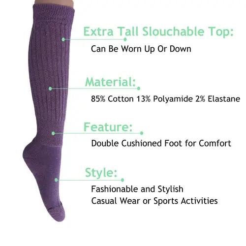 Purple Slouch Socks for Women Scrunch Cotton Knee High Socks AO