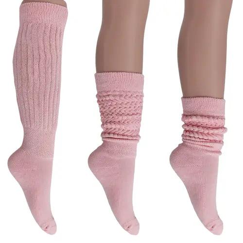 Pink Slouch Socks for Women Knee High Boot Long Cotton Scrunch Socks AO