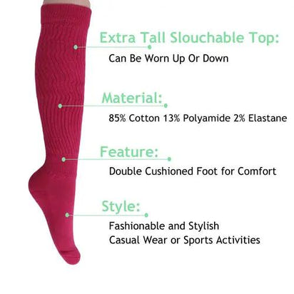 Fuchsia Slouch Socks for Women Boot Socks 2 Pairs Shoe Size 5 to 10 AO