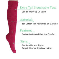 Fuchsia Slouch Socks for Women Boot Socks 2 Pairs Shoe Size 5 to 10 AO