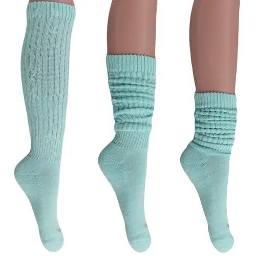 Mint Green Slouch Socks for Women Premium Cotton Knee High Boot Socks AO