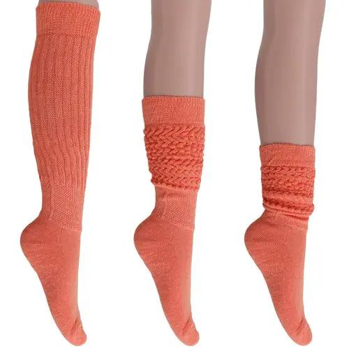 Light Orange Slouch Socks for Women Cotton Knee High Shoe Size 5 to 10 AO
