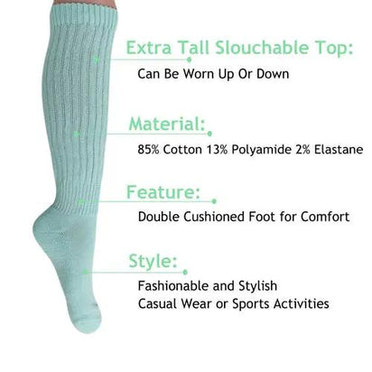 Mint Green Slouch Socks for Women Premium Cotton Knee High Boot Socks AO