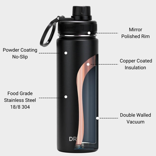 DRINCO® 22oz Stainless Steel Sport Water Bottle - Black AO